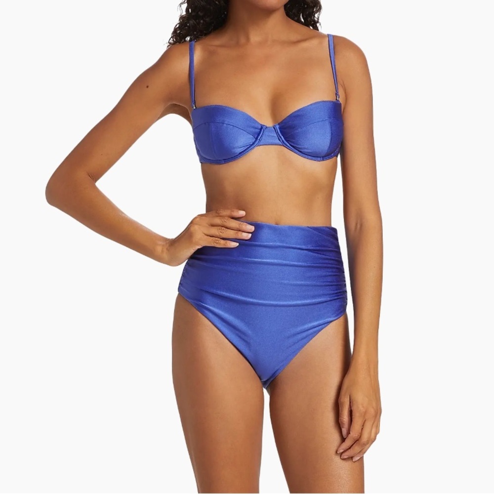 Simkhai Sz M Swimsuit Lapis Blue Bikini Strapless high waisted Designer Luxury